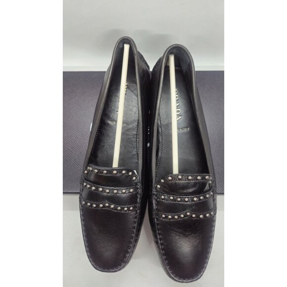 Prada Black Leather Studded Loafers Size 38.5 In Original Box - Picture 3 of 6